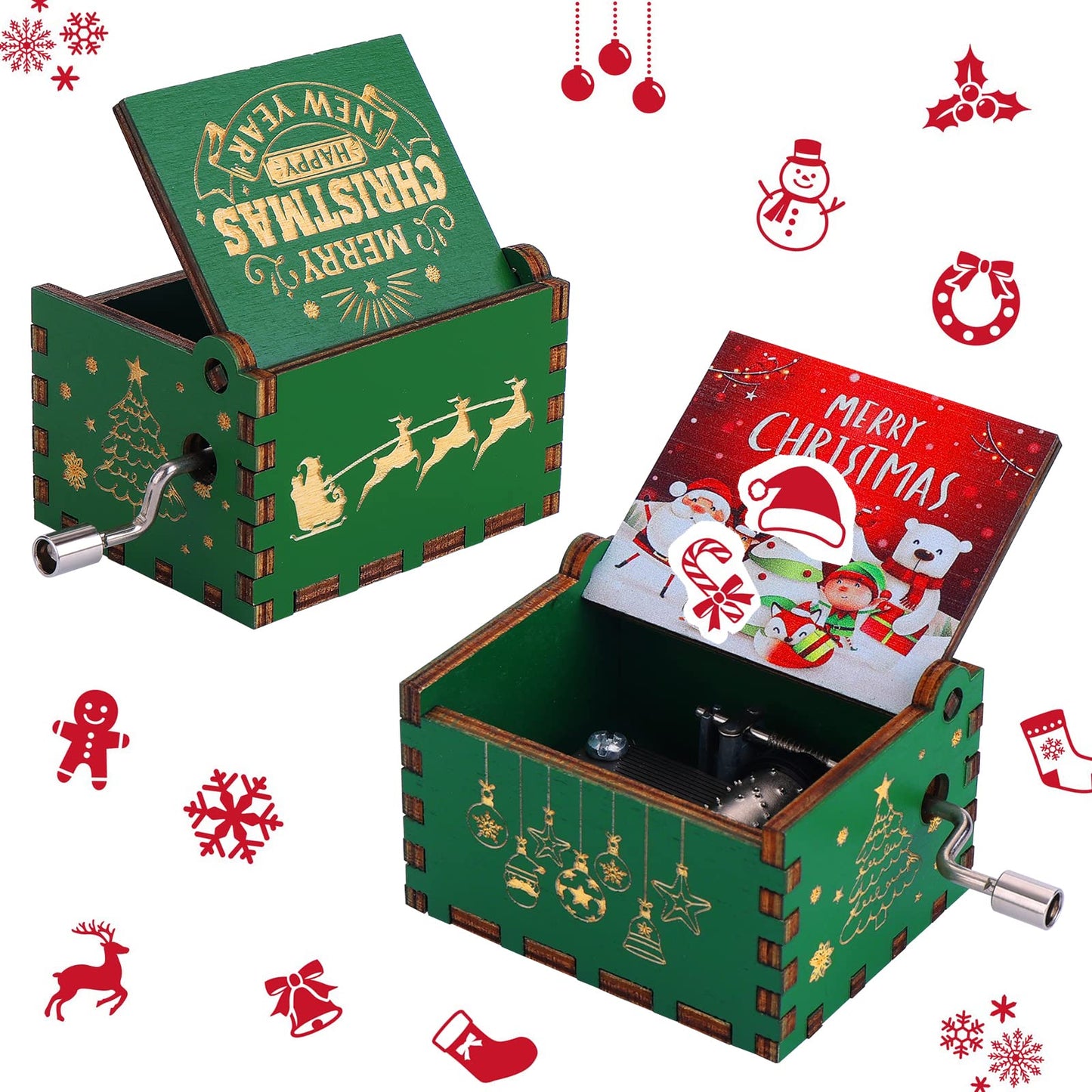 Wood Christmas Hand Crank Music Boxes