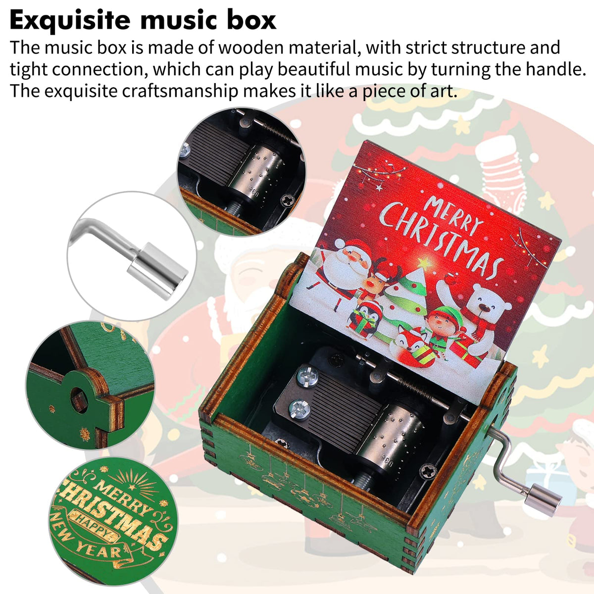 Wood Christmas Hand Crank Music Boxes