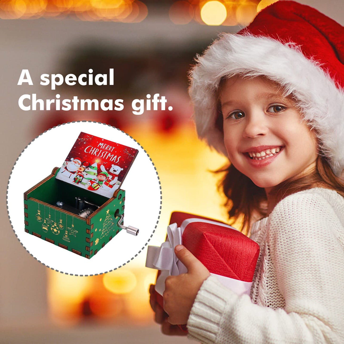 Wood Christmas Hand Crank Music Boxes