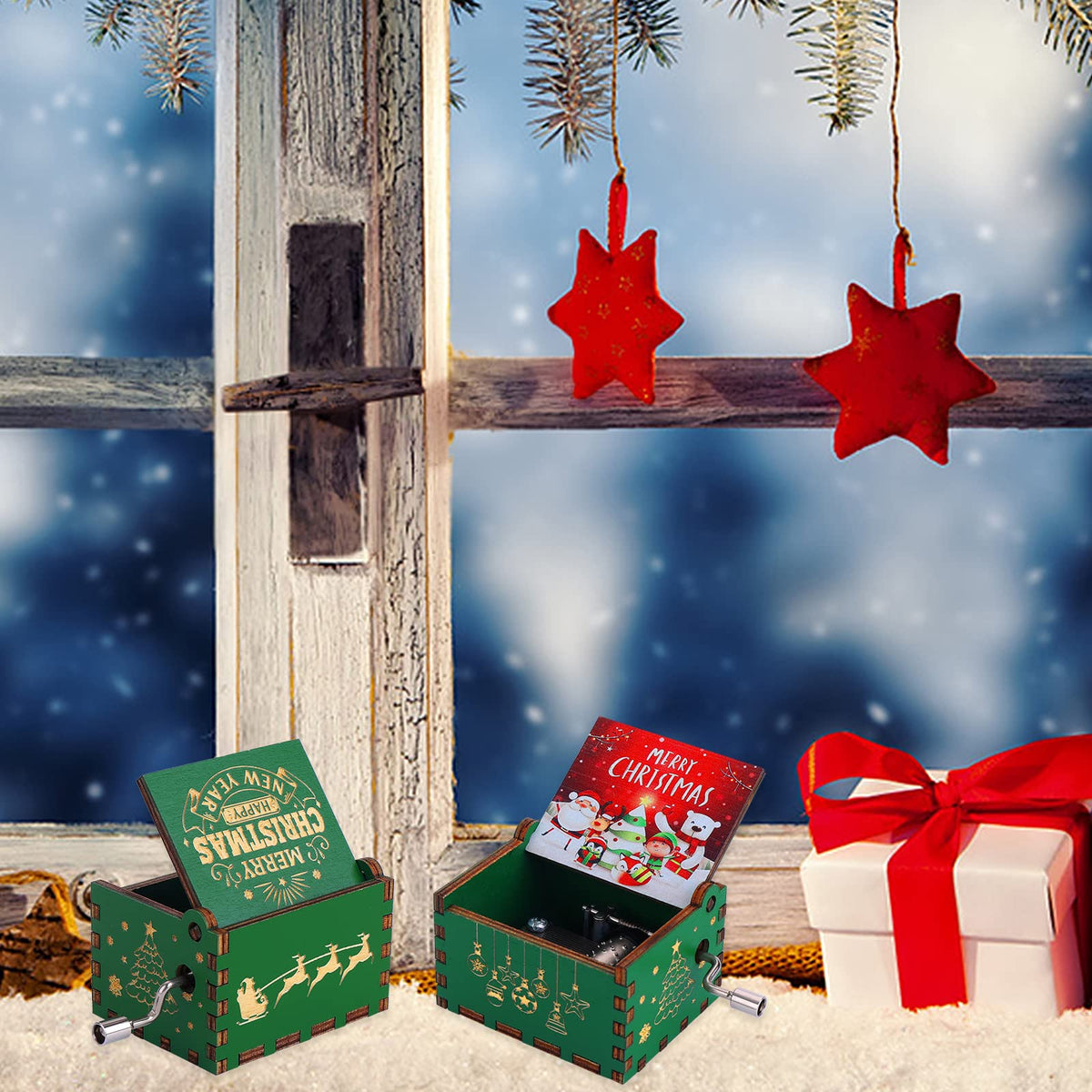 Wood Christmas Hand Crank Music Boxes