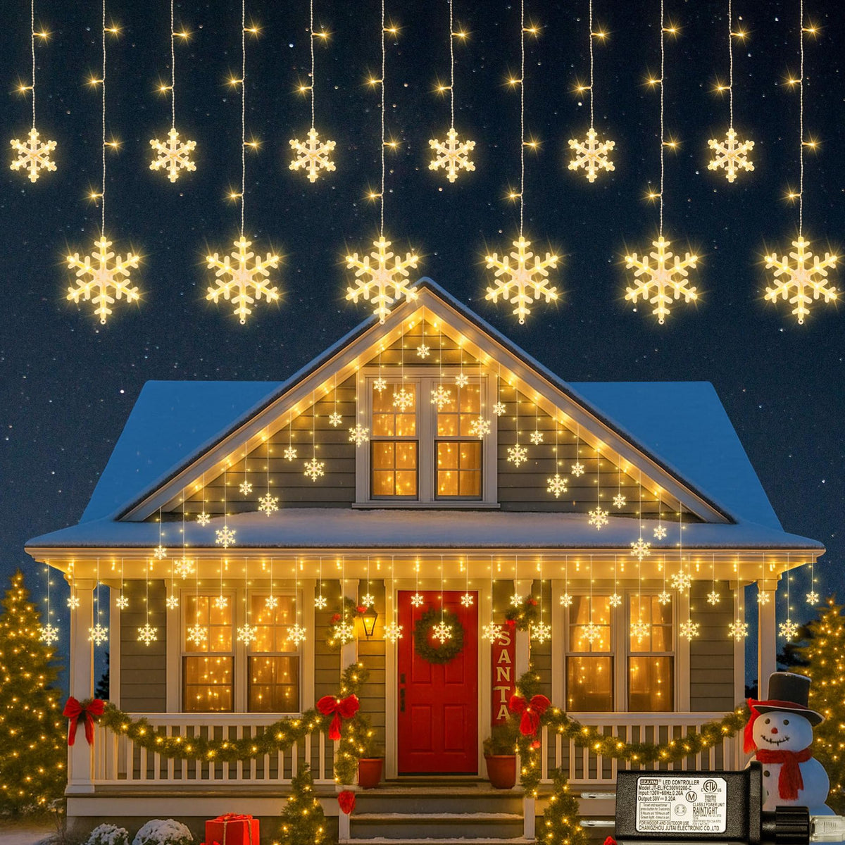 Christmas Snowflake Icicle Hanging String Lights with Remote Control