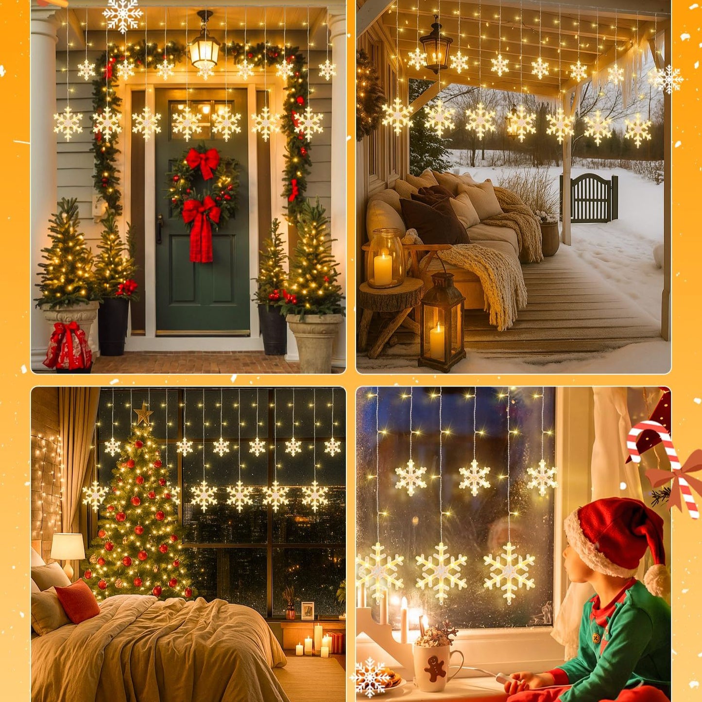 Christmas Snowflake Icicle Hanging String Lights with Remote Control