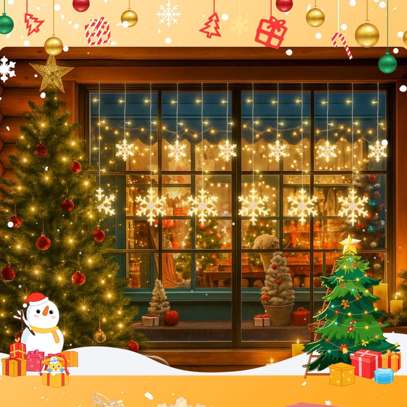 Christmas Snowflake Icicle Hanging String Lights with Remote Control