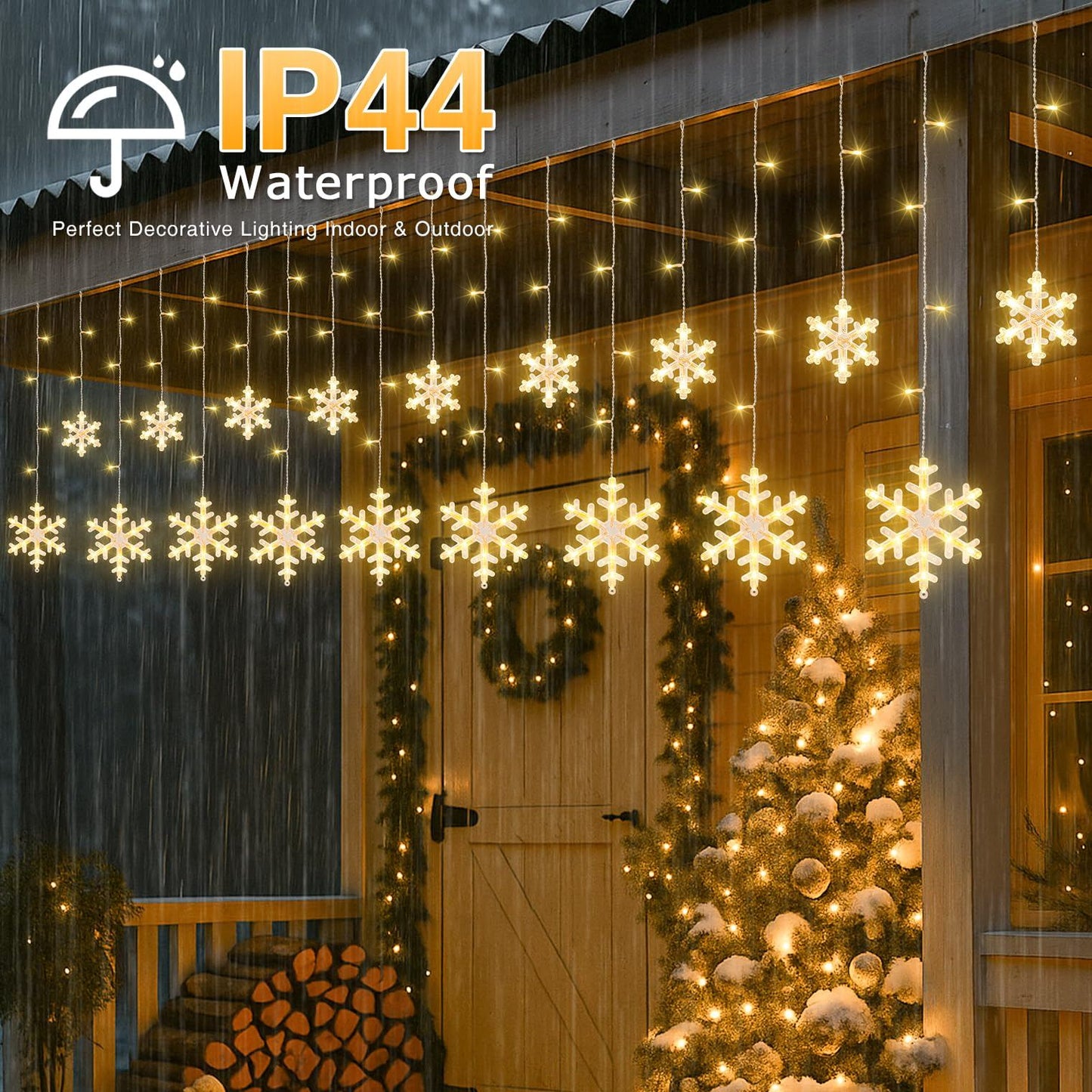 Christmas Snowflake Icicle Hanging String Lights with Remote Control