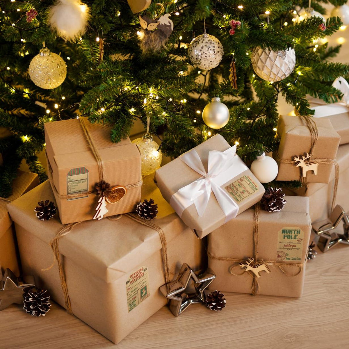 Natural Kraft Christmas Gift Tag Stickers