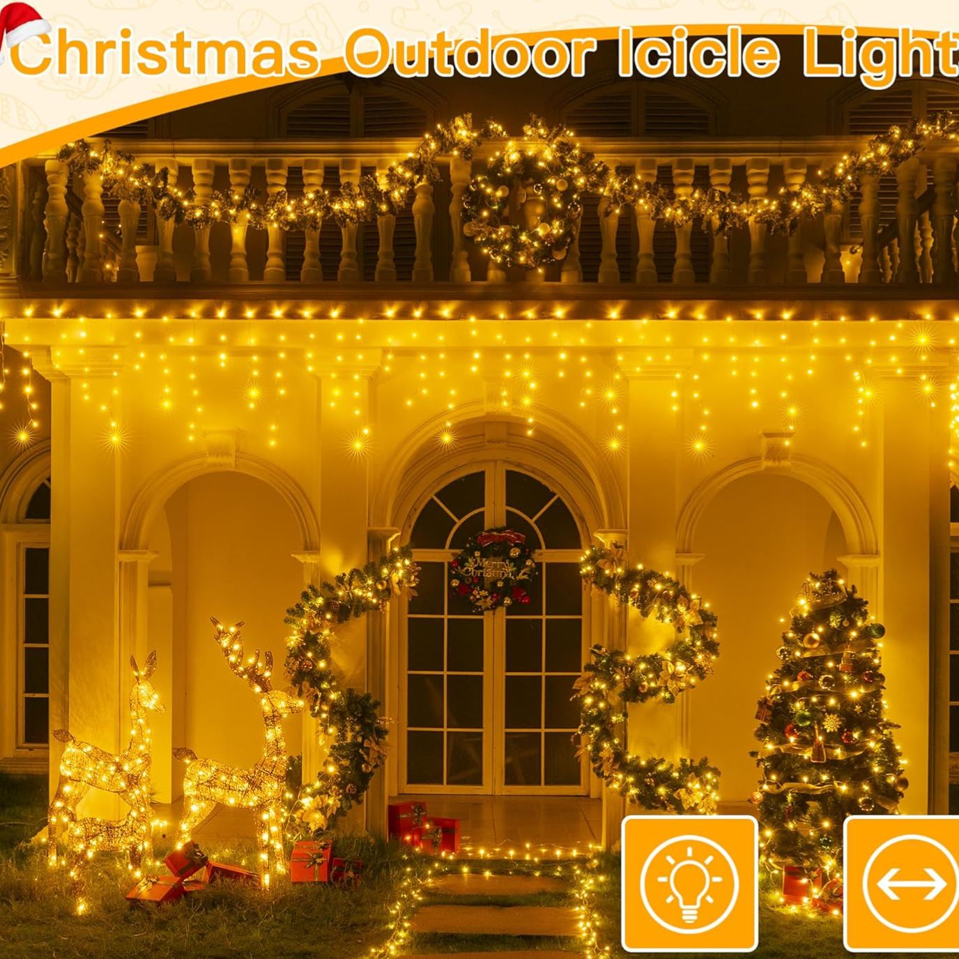 33 FT LED Christmas Icicle Lights with Remote