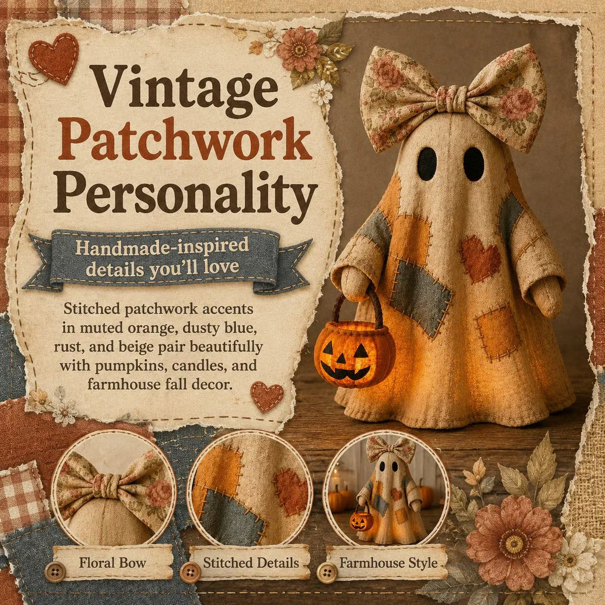 ✨🎁【Halloween Gifts】Lighted Vintage Patchwork Ghost🎃🍂