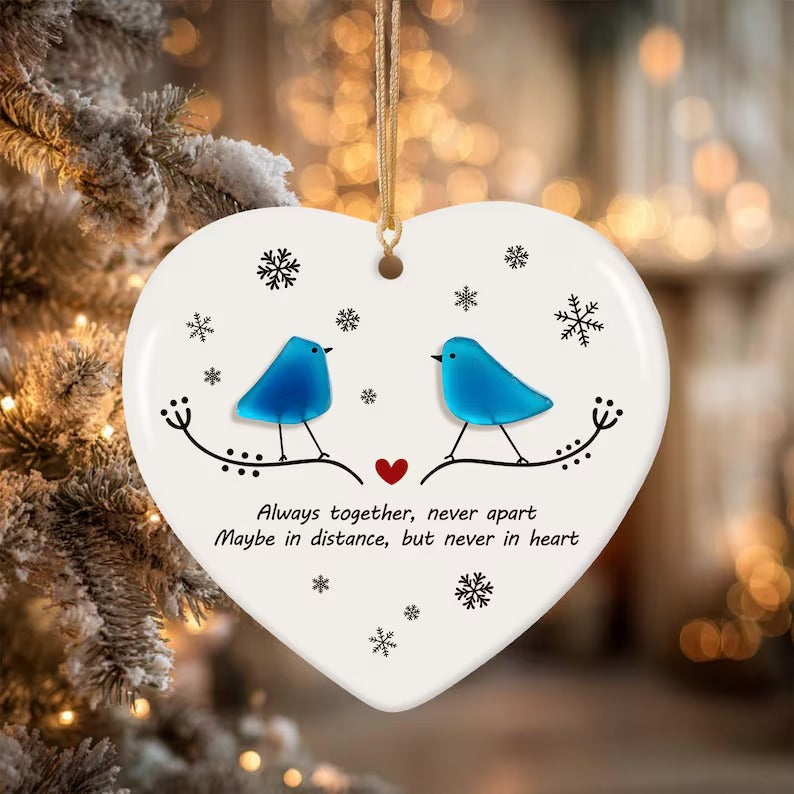 Long Distance Relationship Christmas Sea Glass Ornament