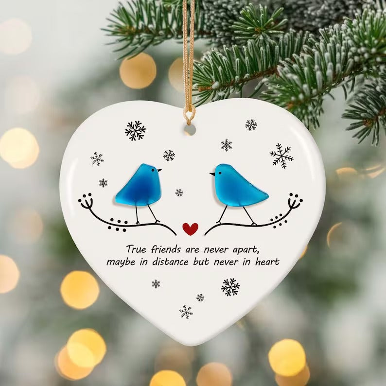 Long Distance Relationship Christmas Sea Glass Ornament